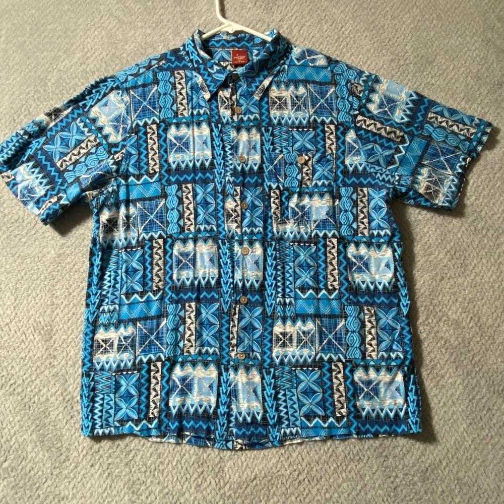 Junction West Shirt Mens XL Blue Hawaiian Geometric Aloha Short Sleeve Camp